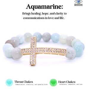 Aquamarine Bracelet with Gold Cross